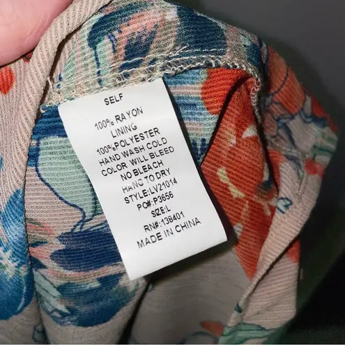 Filly Flair Size L Maxi Dress Tan Tropical Floral Ruffle Tiered Open Back