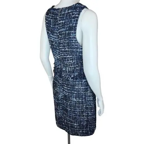 Julie Brown NYC Sleeveless Dress Lori Blue Oxford Tweed Fringe Metallic Size 8