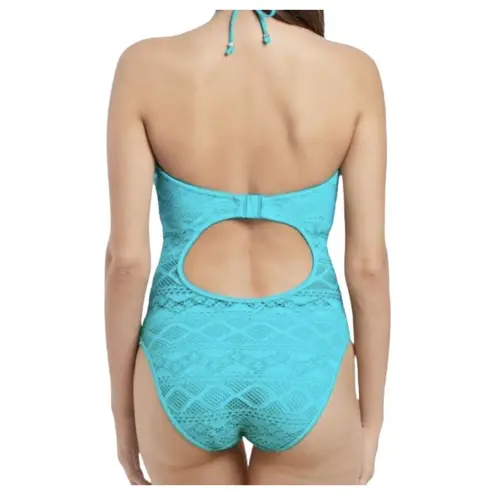 Freya Turquoise Blue Sundance Crochet Halter One Piece Monokini Size 32DD NEW Size M