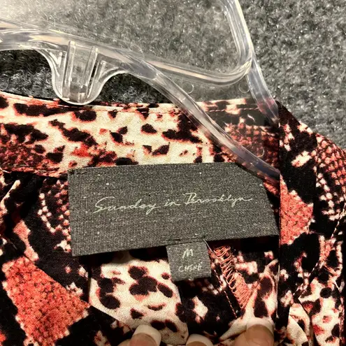 Sunday in Brooklyn Blouse Top Womens Medium Multicolor Snakeskin Print Pleated - Image 5