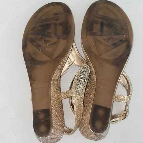 Andiamo Gold Leaf Rhinestone Sparkle Kitten Heeled Wedge Sandals Shoes 8.5 8 1/2