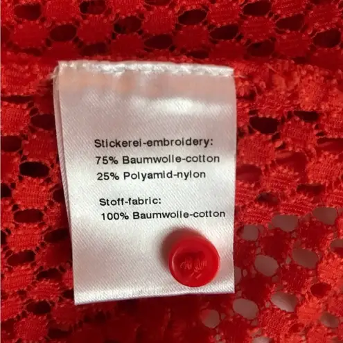 Akris Punto Shirt Size 8 Short Sleeve Sheer Top Blouse Eyelet Orange Open Weave