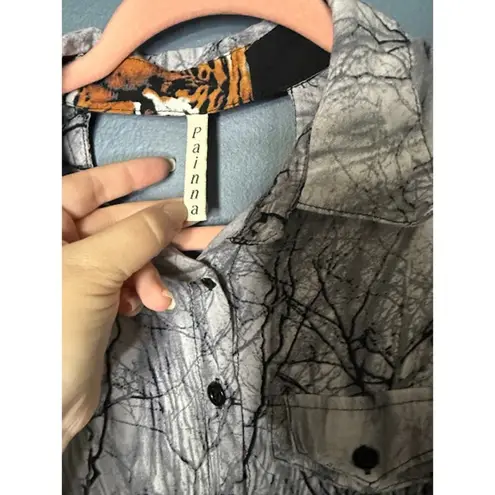 Painna Long Sleeve Crop Top Womens Med/Large Art To Wear Tiger Goth Grunge Y2K Black