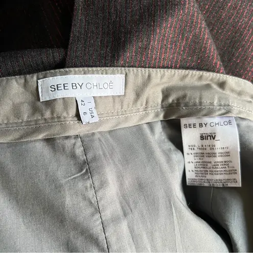 See By Chloe Metallic Dark Red Stripe Pencil Skirt