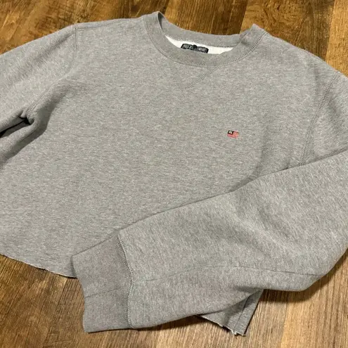 Vtg Y2K Polo Ralph Lauren Cropped Pullover Crewneck Sz Medium Grey Flag