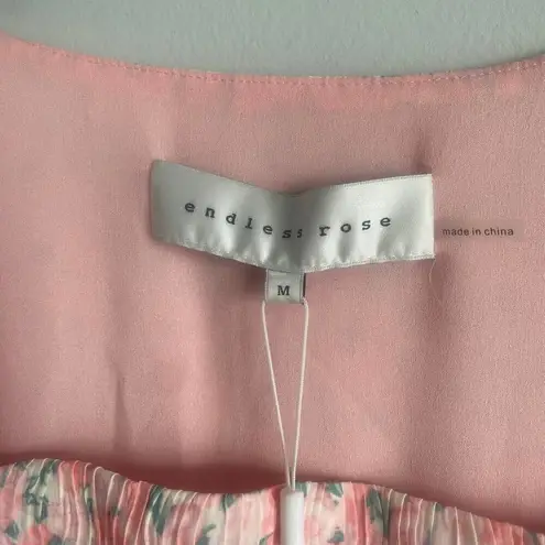 Endless Rose NWT Pink Floral Textured Bow Tie Mini Dress Square Neck Size Medium