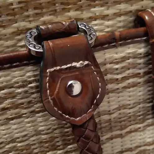 Rattan/faux alligator purse Tan