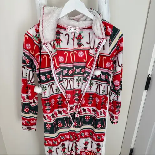 Poof New York Festive Red and Green Holiday Christmas Soft & Fuzzy Onesie Size S