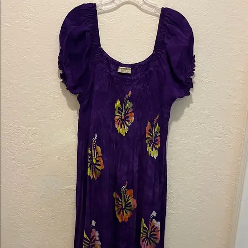 Vintage Tropical Purple Floral Women's Dress Hawaiian Size M