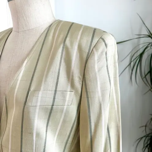 Rena Rowan Vintage Petite Striped Blazer Silk Office Button Front Jacket 10P