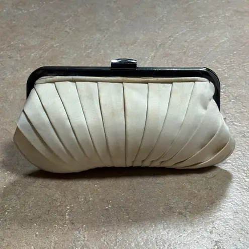 Kate Landry Vintage Pleated Satin Clutch Silver Chain Strap & Rhinestone Clasp