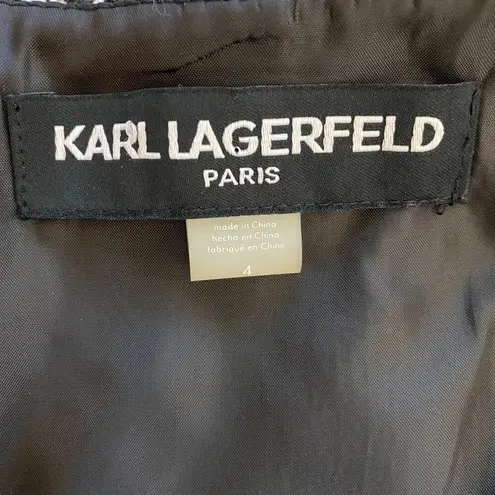 Karl Lagerfeld Paris Tweed Metallic Boucle Shift Mini Dress Womens 4 Black White