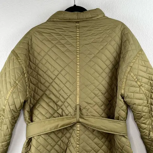 Frame  Quilted Drape Neck Nylon Belted Olive Green Oversized Jacket Size XS