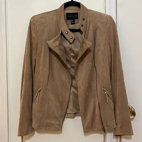 Adrienne Vittadini Tan Faux Suede Moto Jacket