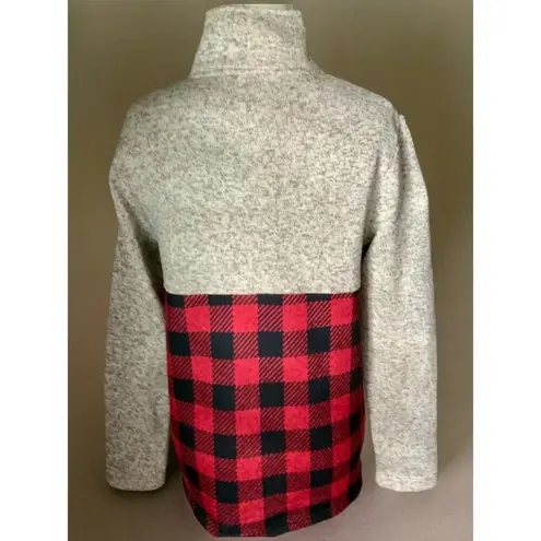 Simply Southern  Red Black Plaid Gray Quarter Zip Pullover Sweater Size Medium