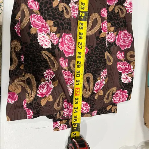 Cabernet Satin Robe Kimono Women's Brown Floral Pasiley Animal Belted Pockets XL Pink