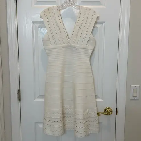 Herve Leger Karolina Cut Out Bandage Dress White Size Medium
