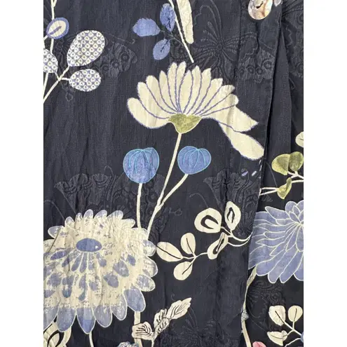 Citron Santa Monica Textured Silk Butterfly Floral Button Blouse Size 3X Black