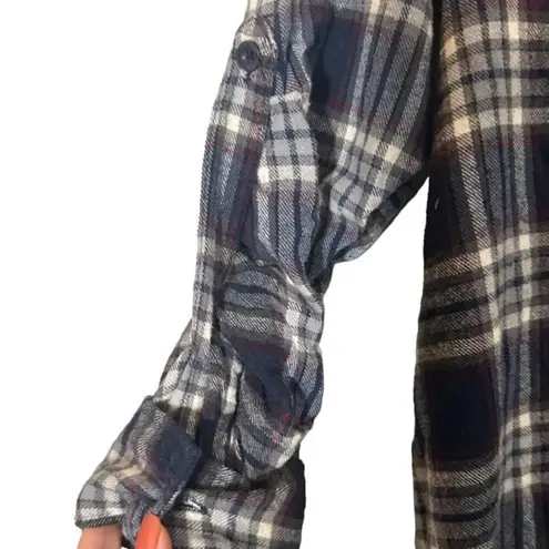 Heritage 1981 Blue Plaid Long Sleeve Cotton Button Down Shirt Dress Women Sz M