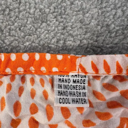 Orange Swim Coverup Tunic One Size Drawstring Orange White Hand Made Rayon Flowy