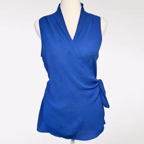 Trouvé Royal Blue Sleeveless Wrap Blouse Side Tie Silky Chiffon XS