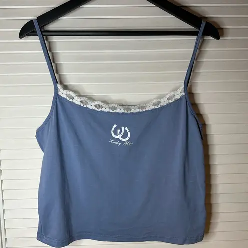 Edikted ๐ Blue Lucky You Tank with Lace Trim
