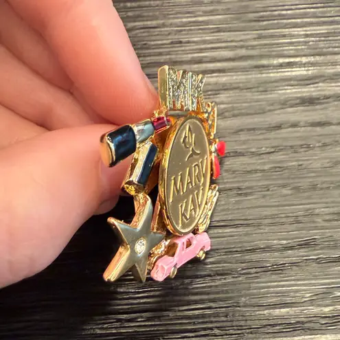 Mary Kay Brooch Pin Border Pink Cadillac Star Lipstick Dollar Sign Gold Tone