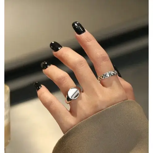 Boutique Chunky Solid Unisex 14k White Gold Plated Sterling Signet Ring, Adjustable