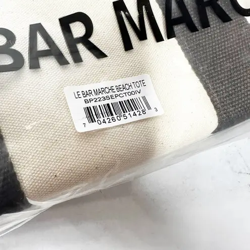 Le Bar Marche Le Plage Tote Canvas Bag Cream Brown Large