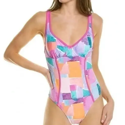 Nanette Lepore  NWT pink printed molded cup one piece swimsuit 4 thumbnail 1
