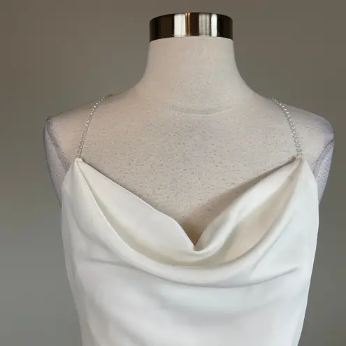 Aidan Mattox Satin Backless Beaded Mini Shift Cocktail Party Dress White Size 10 - Image 5