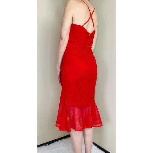 INA Red Floral Lace Sexy Knee-Length Sleeveless Dress