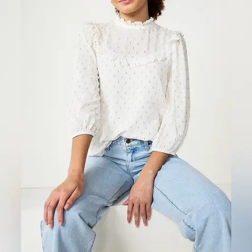 Draper James NTM: RSVP Clip Dot White & Gold Mockneck Blouse NWT Size Large - Image 15