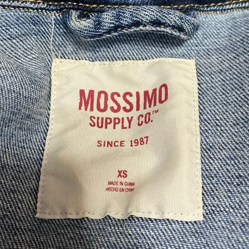 Mossimo Blue Button Down Long Sleeve Distressed Cropped Denim Jeans Jacket Sz XS