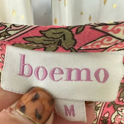 Boemo Bohemian Kaftan Floral Button Down Drawstring Tassel Midi Maxi Dress M Size M