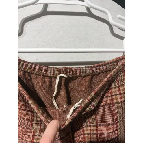 Vintage Plaid Blazer Skirt Set Womens 3 Piece Suit Pink Red Tan Classic Size M