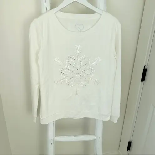 Aeropostale  Live Love Dream Creamy White Sequins Snowflake Fuzzy Sweatshirt