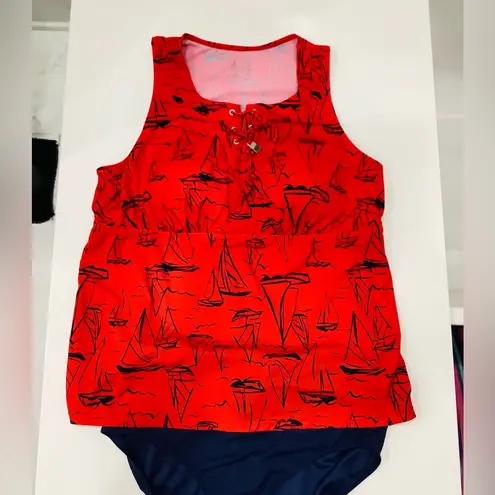 So NICE swim tankini top w/ bottom 🏖️🏝️ Red Size 18