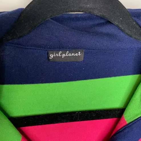 Girl Power Y2k Baby Tee Polo Stripe Pink Lime Green Blue Sz XS