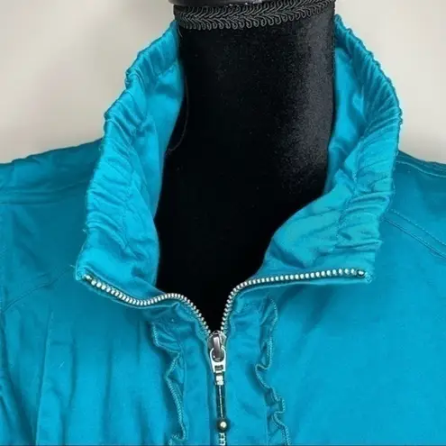 Christopher & Banks Cotton Zip-front Ruffle Trim Casual Vest Teal XL