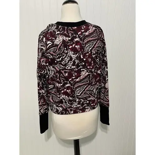 Joie  Caleigh Floral Paisley Printed Sweatshirt‎ Thumbhole Burgundy Red Medium