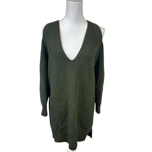 Michelle Mason Cold-Shoulder Ribbed Wool And Cashmere-Blend Sweater Green Small