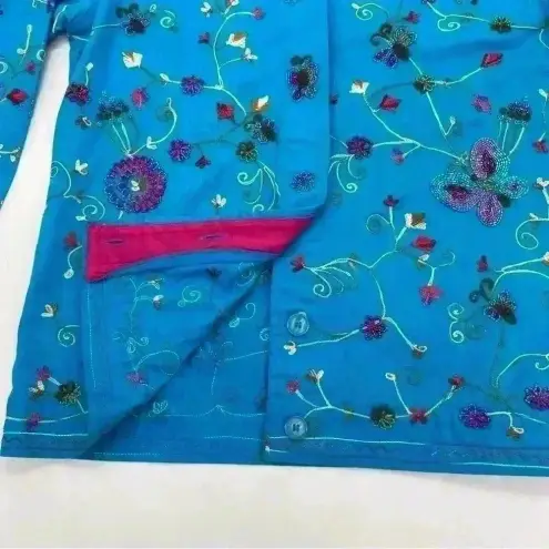 Quacker Factory  Beaded and Embroidered Jacket Blue Size Small