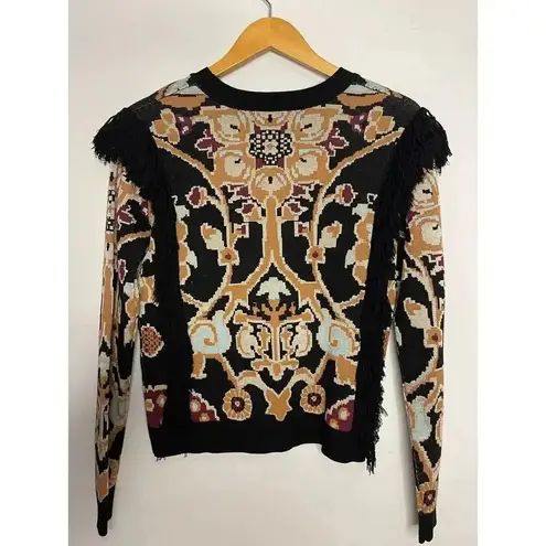 Ronny Kobo Tilda Fringe Sweater size S Black, Tan, Purple Black