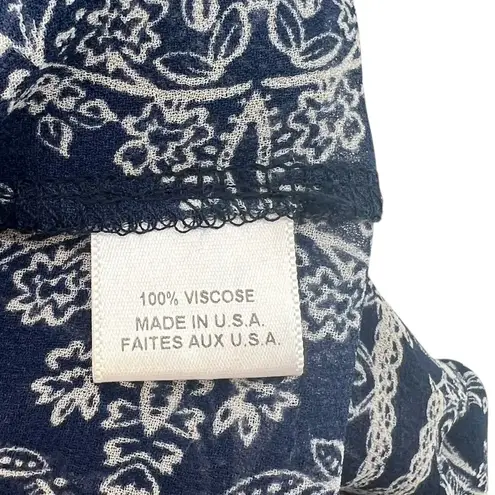 MISA Los Angeles Maya Bell-Sleeve Top Paisley Pom Trim Navy Blue Size XS