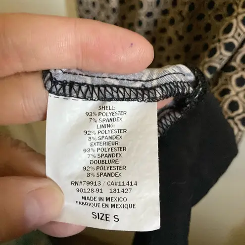 Motherhood 🌞 Maternity Black & Tan Geometric Print Short Sleeve Midi Dress #O