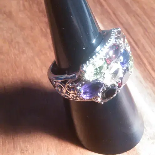 Multi Gemstone Stainless Steel Ring (Size 7)