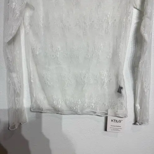White Lace Sheer Long Sleeve Boatneck Top Sz M NWT Size M