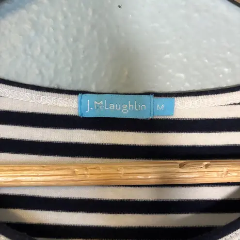 J. McLaughlin J. McLaughlin Striped 3/4 Sleeve Crewneck Top Navy White Size Medium Classic