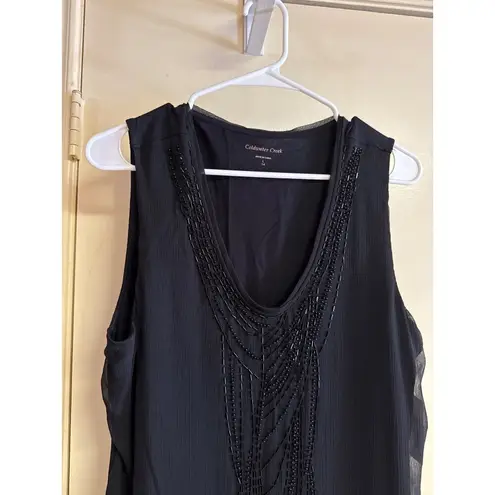 Coldwater Creek Black Beaded Sleeveless Top L 14 Elegant Sheer Layered Design Wo